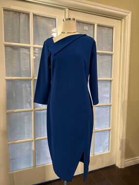 Calvin Klein Cobalt Blue Midi Dress with Asymmetrical Neckline